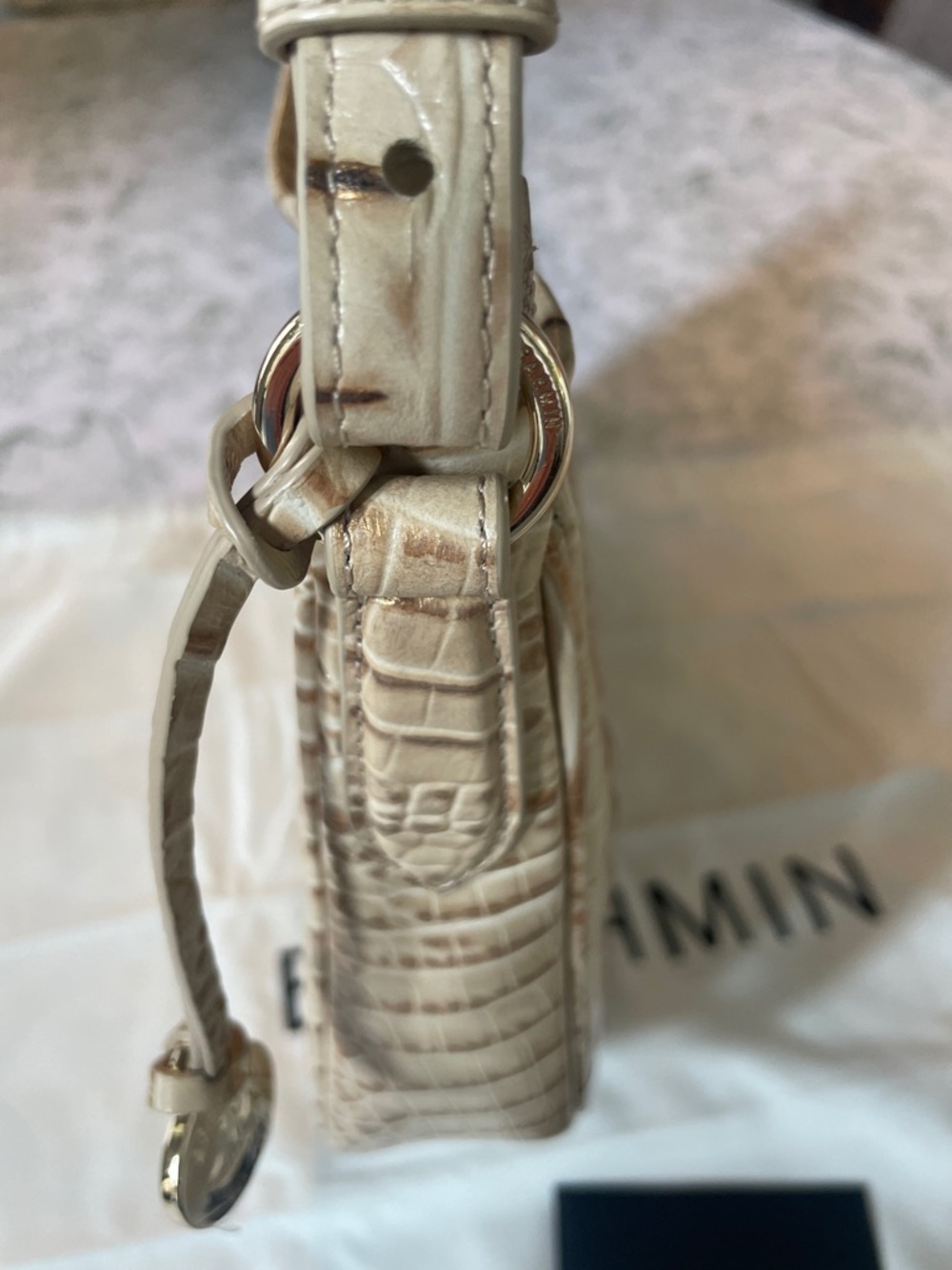 Brahmin Cream Croc-Embossed Shoulder Bag with Gold Accents - Picture 10 of 16